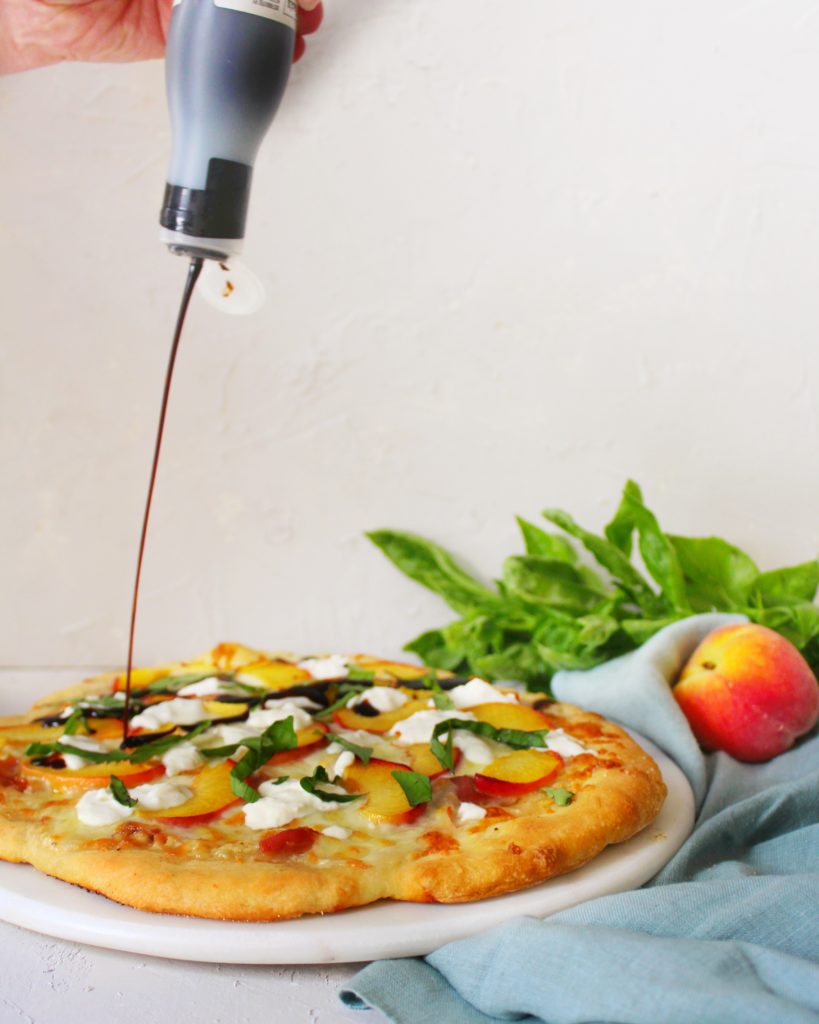 Peach and Burrata Pizza, Drizzle Balsamic Glaze