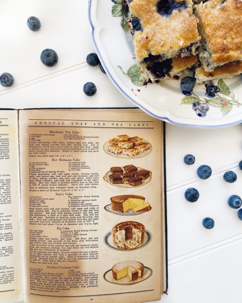 Blueberry Tea Cake with Blueberries, image of cookbook with recipe.