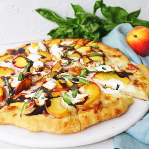 Peach & Burrata Pizza with Prosciutto, Basil, and Balsamic Glaze ...