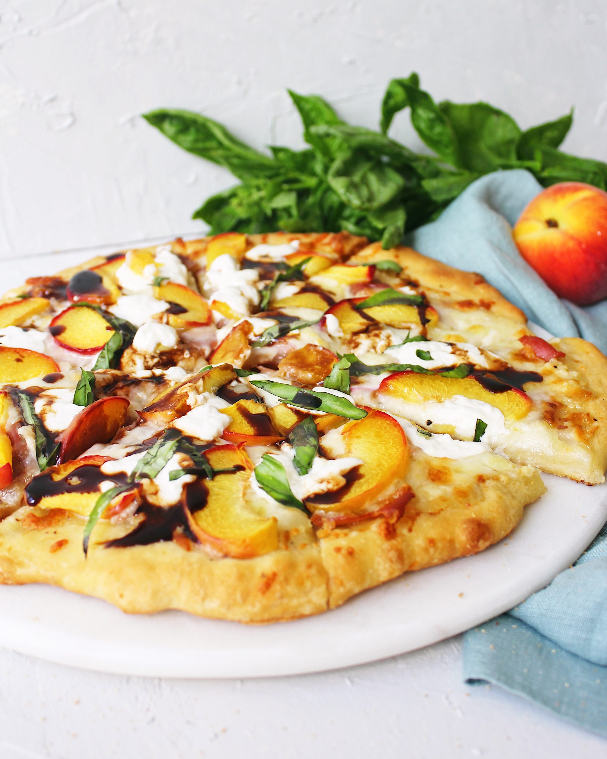 Peach & Burrata Pizza with Prosciutto, Basil, and Balsamic Glaze ...