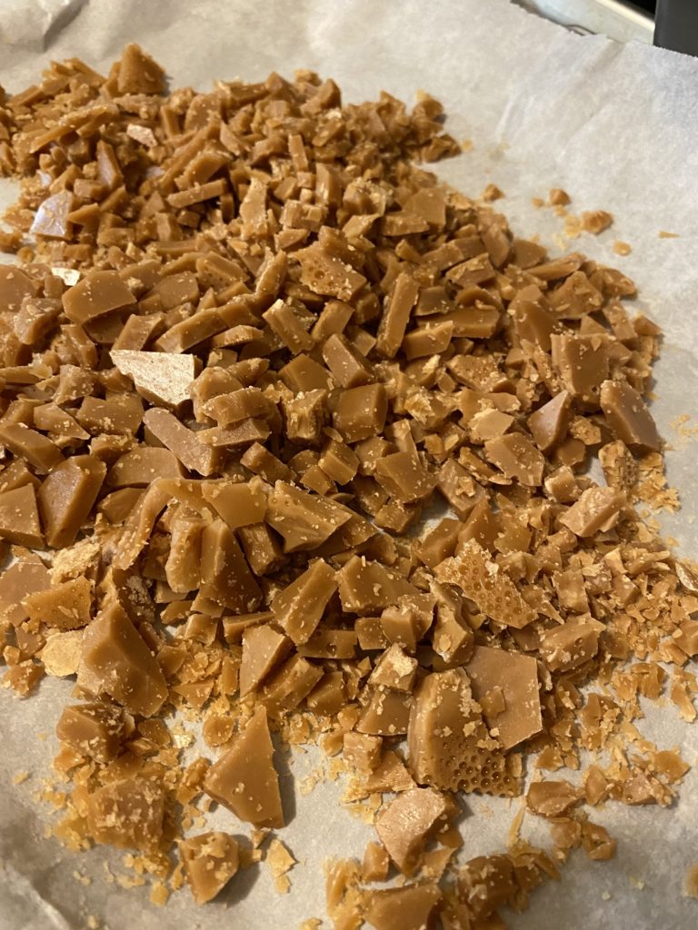 Chopped up caramel pieces