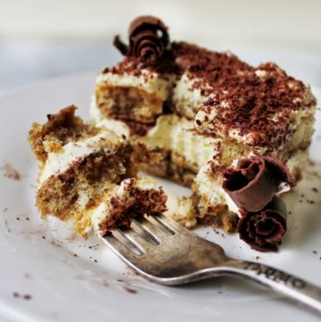 Homemade Tiramisu with mascarpone, lady fingers, and shaved chocolate