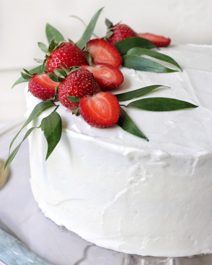 Champagne elderflower cake with strawberry preserves