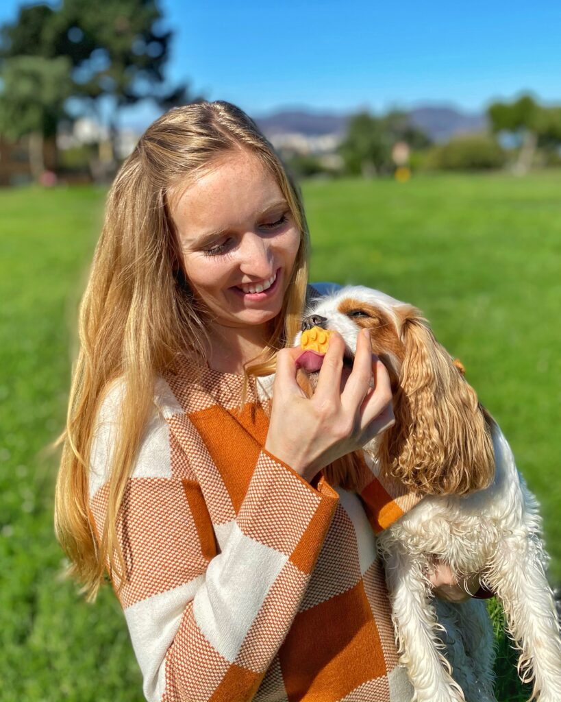Peanut butter pumpkin frozen dog treats Dog licking treat