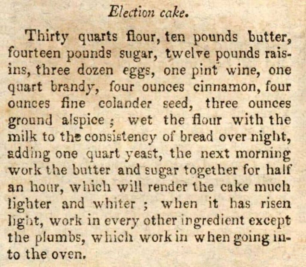 Recipe for Election Cake from American Cookery