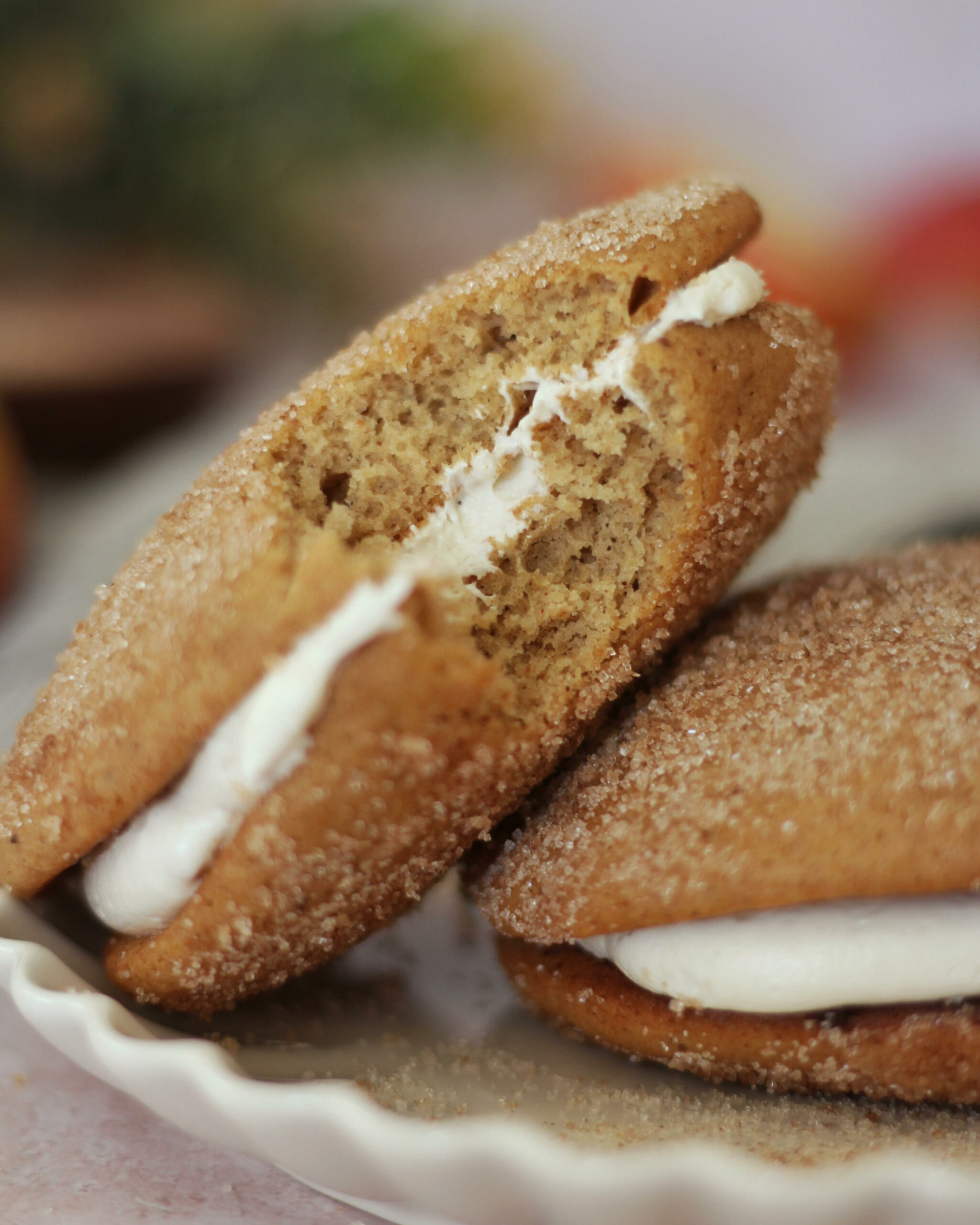 Close up of apple cider donut whoopie pies
